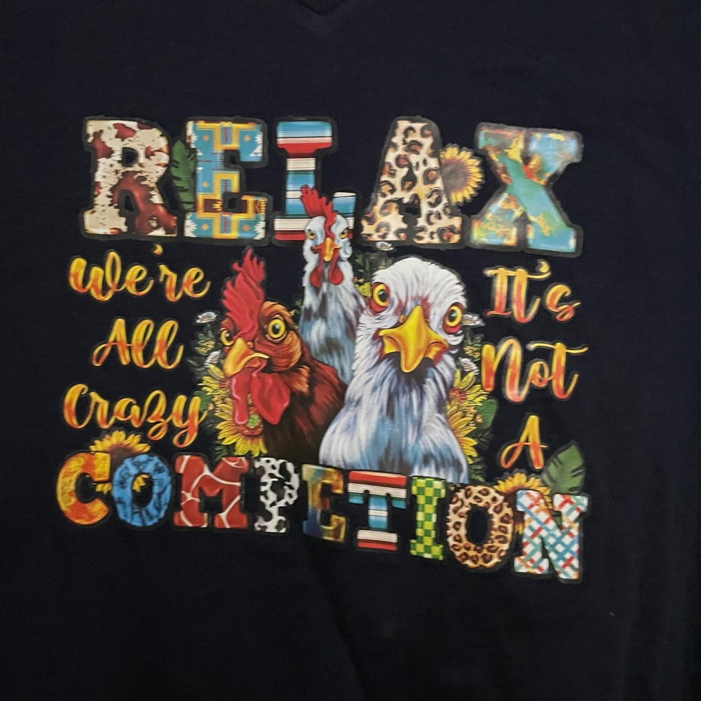 New Daily‎ Thread Navy V Neck T Shirt Women's S Chicken Graphic Tee Top Rooster